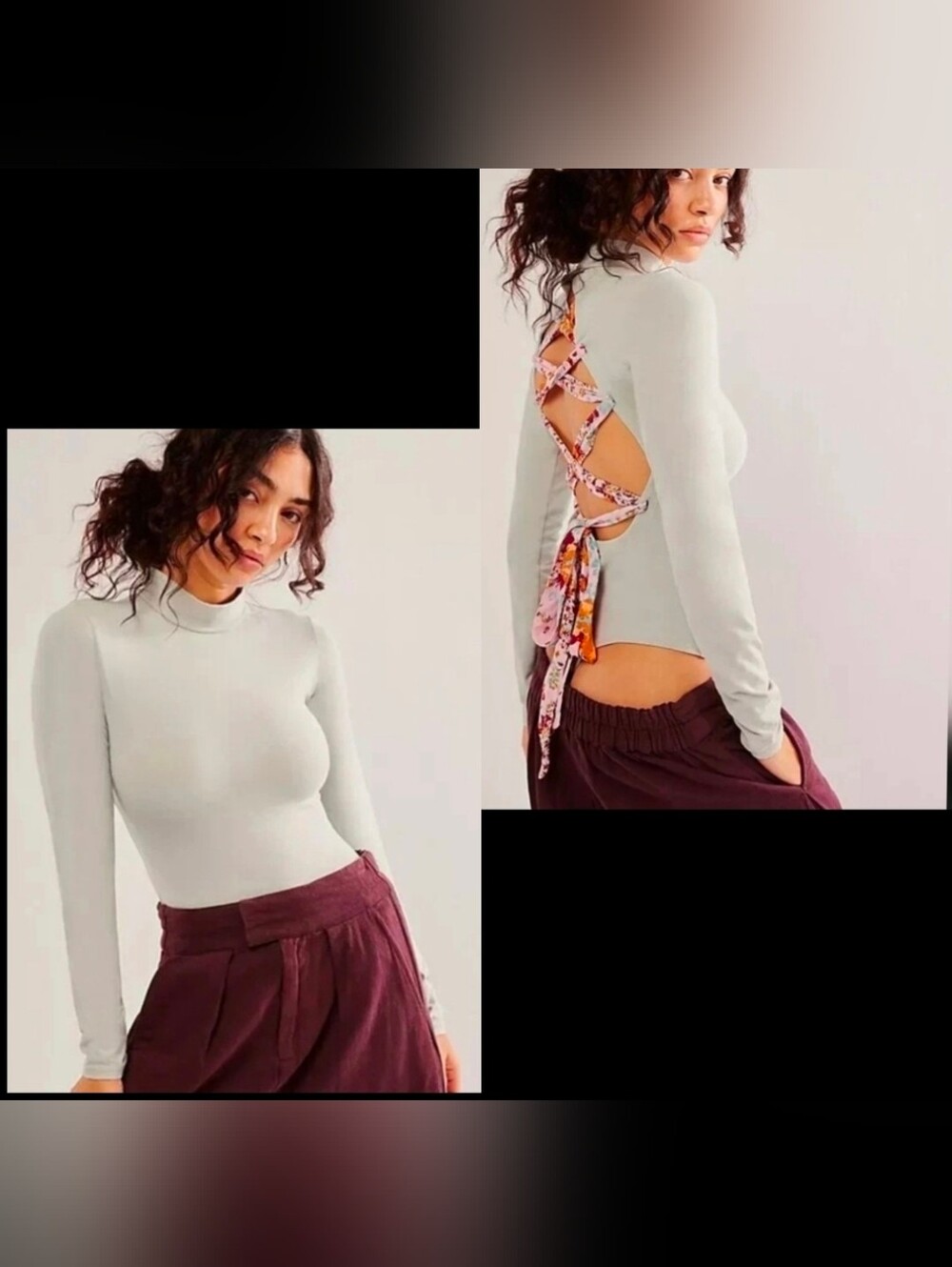 Free People Straps In The Back Bodysuit Sz X-Large Gray/Floral Combo NWT Soldout